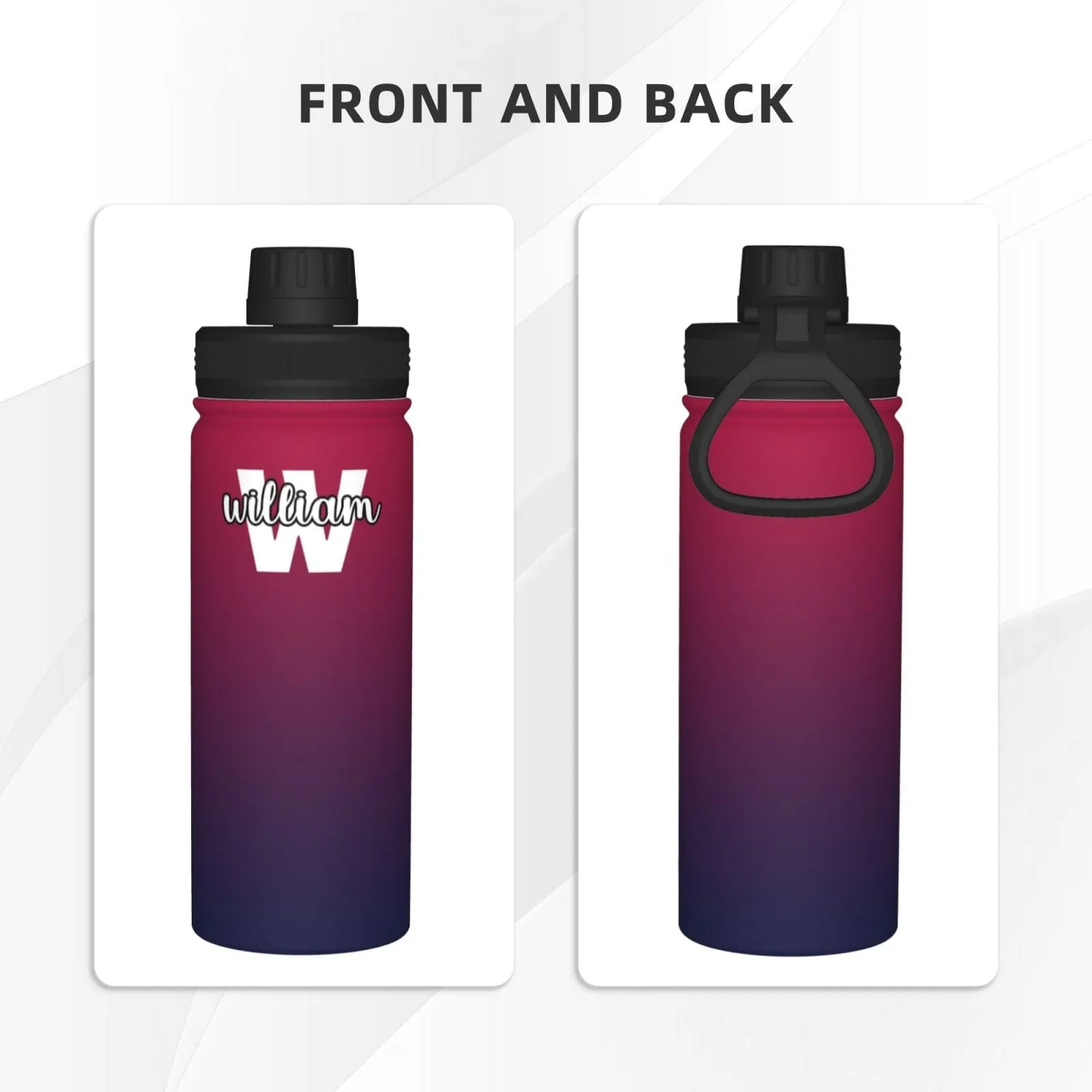 18OZ Custom Initials&Name Gradient Sports Insulated Kettle Stainless Steel Water Bottle Personalized Photo Tumbler Sports Gifts