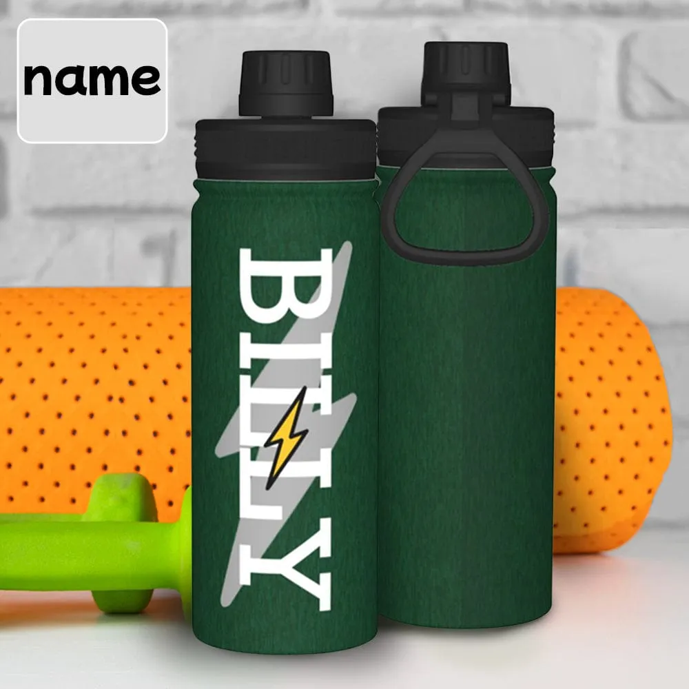 18OZ Custom Name lightning Green Sports Insulated Kettle Stainless Steel Water Bottle Personalized Photo Tumbler Sports Gifts