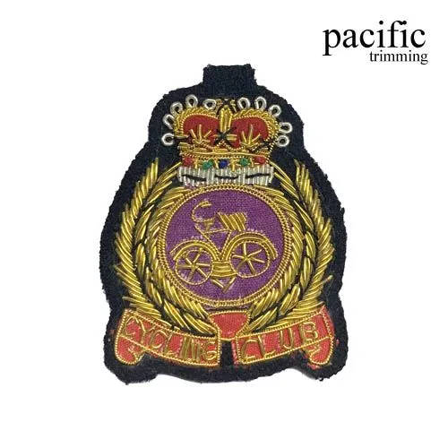 2 3/4" Zari Embroidery Cycling Club Emblem Badge Patch Sew On : PA0BZ647