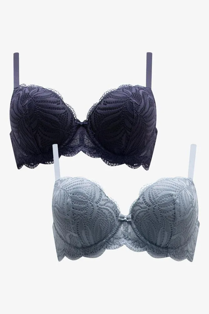 2 Pack Lace Balconette Bras Blue