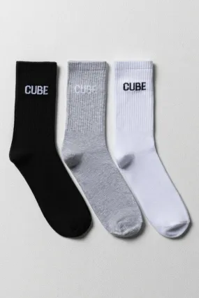 3 Pack Socks Black, Grey & White