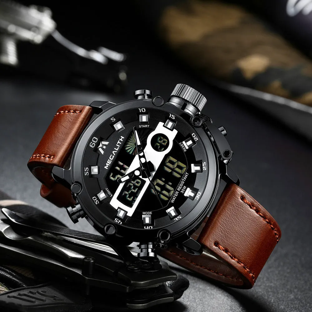 8051M | Analog Digital Men Watch | Leather Band