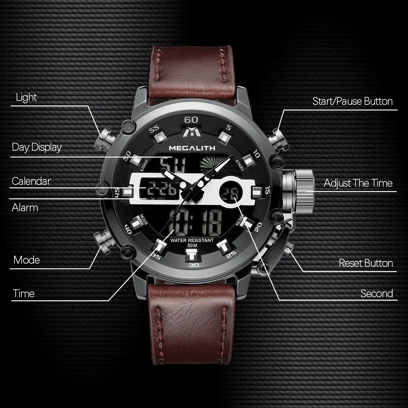 8051M | Analog Digital Men Watch | Leather Band