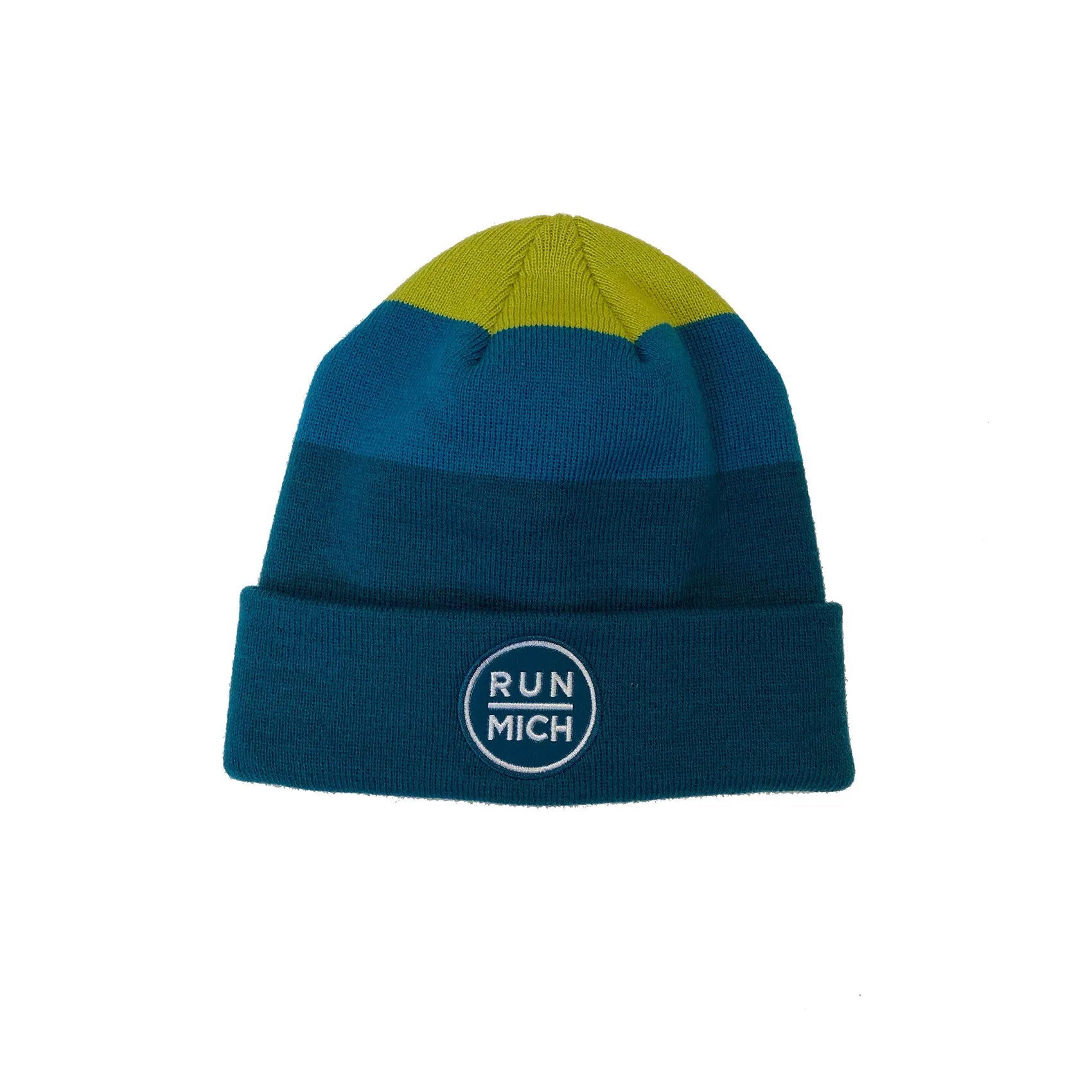 All Gender RUN MICH Stripe Cuffed Beanie - Lime/Blue