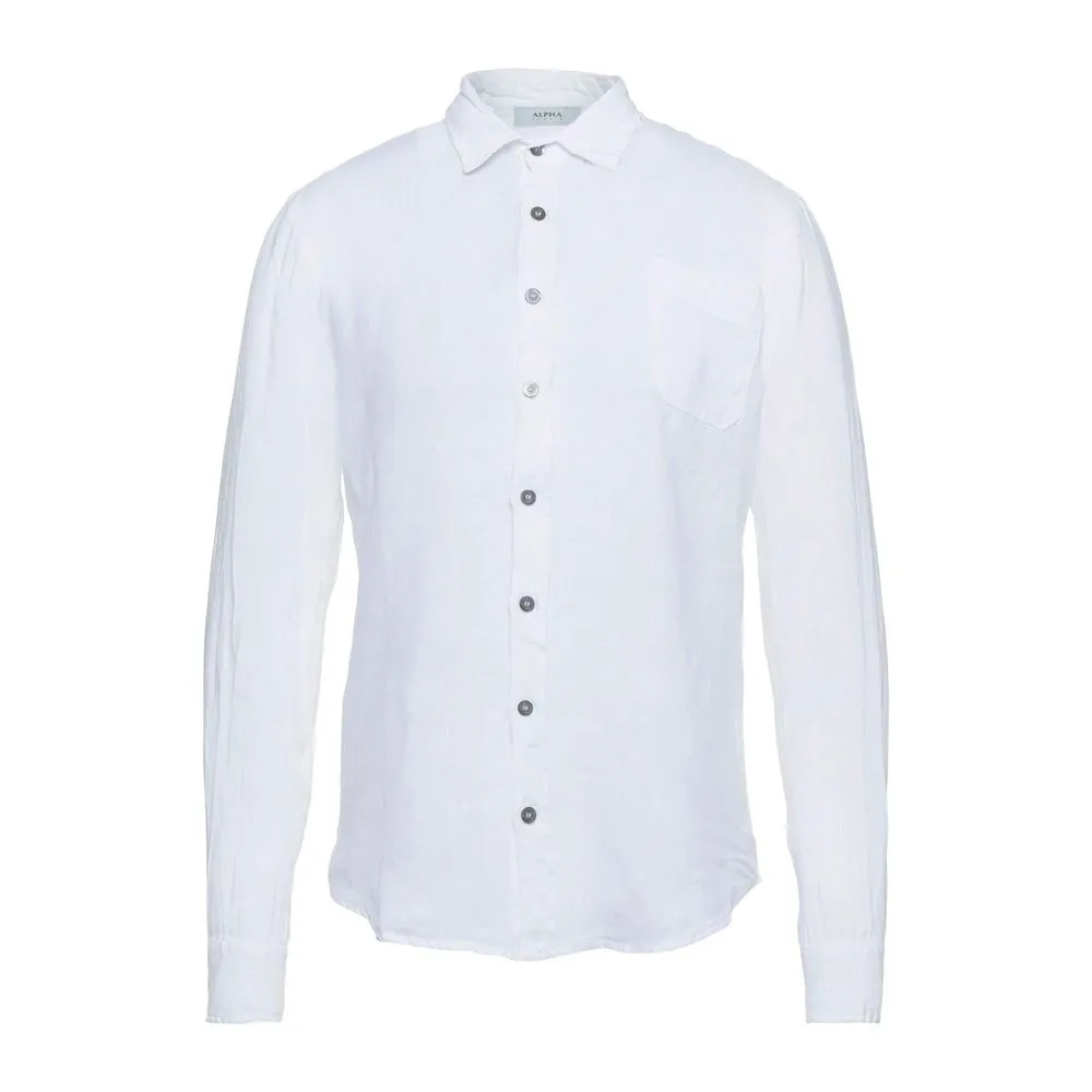 Alpha Studio Elegant White Linen Shirt for Men