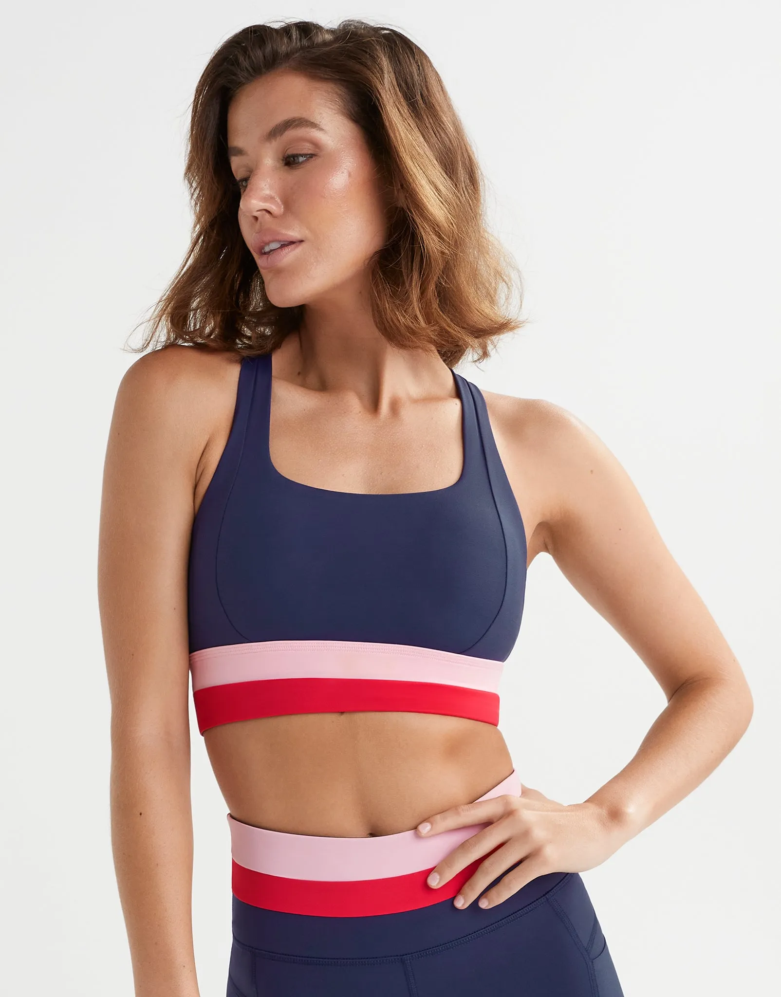 Amelia Sports Bra - Blue Depth, Racing Red & Berry Cream