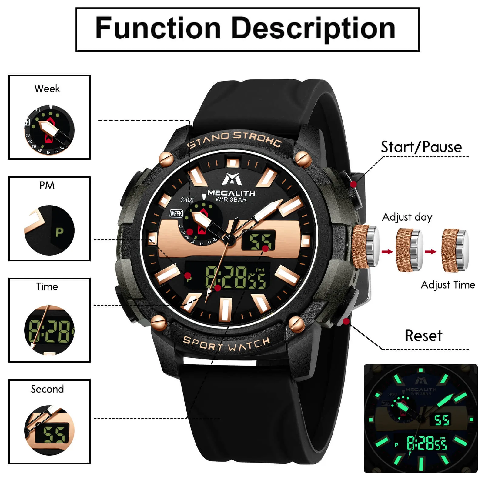 Analog Digital Watch | Rubber Band | 8265M