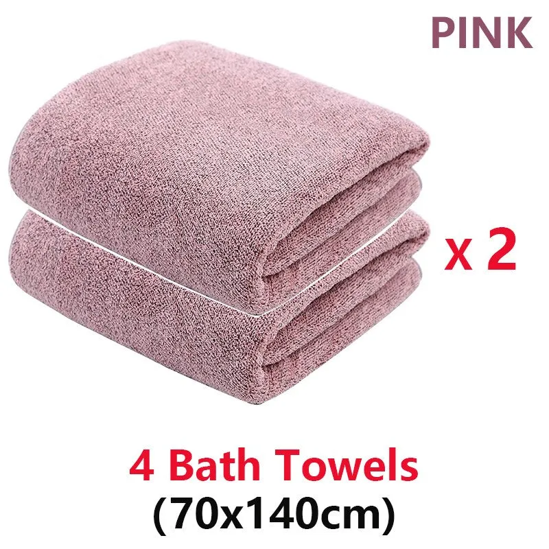 Bamboo Charcoal Coral Velvet Bath Towel Set - Soft, Absorbent, Quick-Drying Towels for Beach and Home - 2/4 Pieces