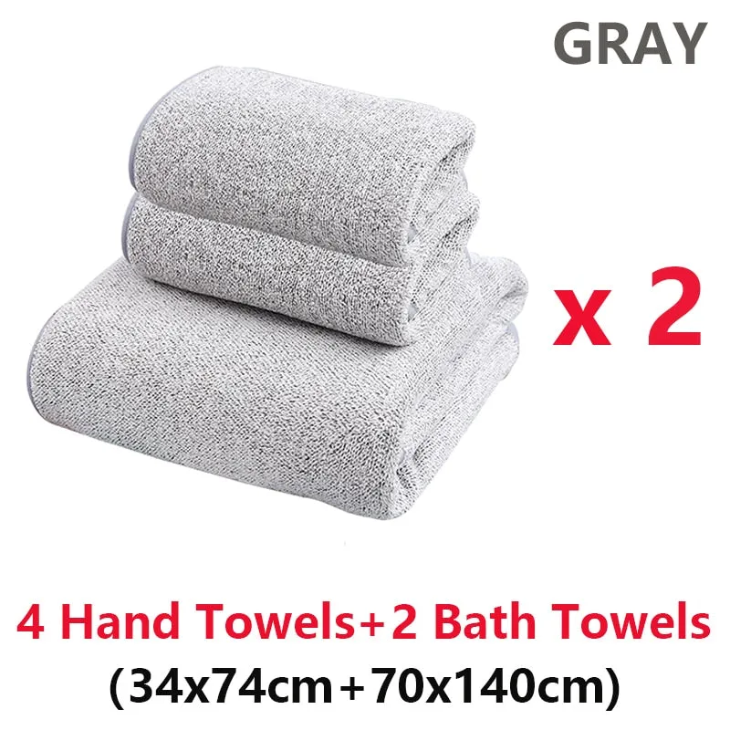 Bamboo Charcoal Coral Velvet Bath Towel Set - Soft, Absorbent, Quick-Drying Towels for Beach and Home - 2/4 Pieces