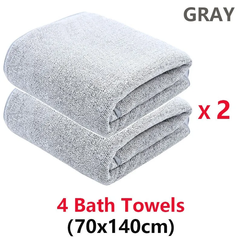 Bamboo Charcoal Coral Velvet Bath Towel Set - Soft, Absorbent, Quick-Drying Towels for Beach and Home - 2/4 Pieces