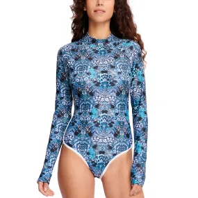 Beast Skin Art Long Sleeve One-Piece Swimsuit Rash Guard for Women - Blue