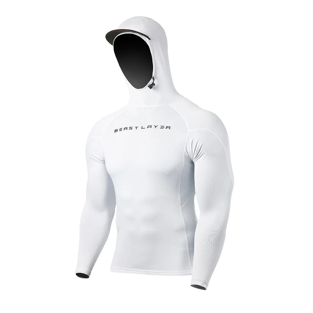 Beast UPF50  Men’s Long Sleeve Rashguard with Hood - White