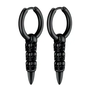 Bestyle Gothic Skull Earrings Men Boys Small Punk Skeleton Dangle Huggie Hoops Earrings Black Cool Jewlery for Hip Hop Rapper Halloween