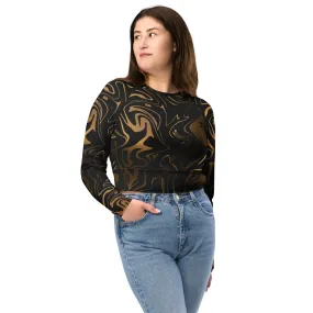 Black & Gold Recycled Long-sleeve Crop Top