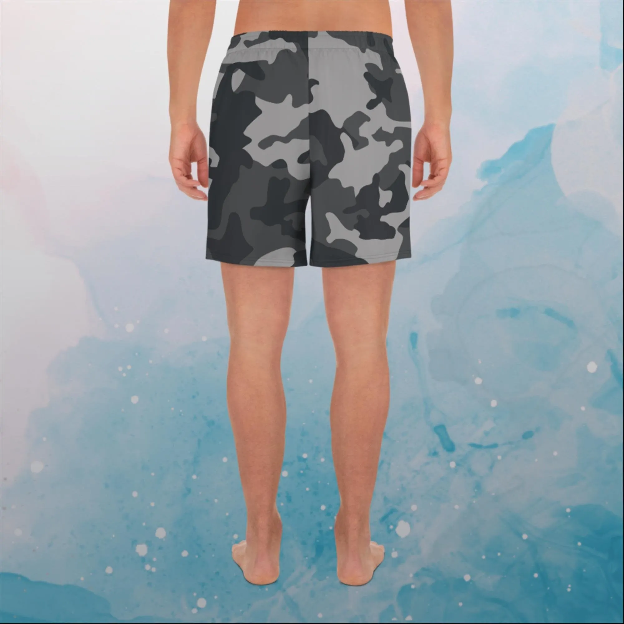 Black and Grey Camo Print  Recycled Athletic Shorts