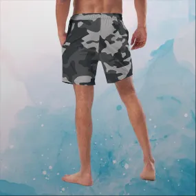 Black and Grey Camo Print Swim Trunks