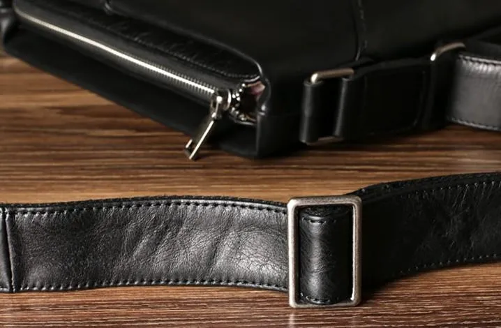 Black Leather Mens Cool Messenger Bag Small Shoulder Bag for men