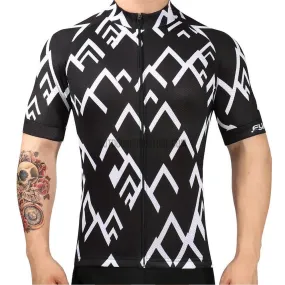 Black White Arrows Mountains Mosaic Pattern Retro Cycling Jersey