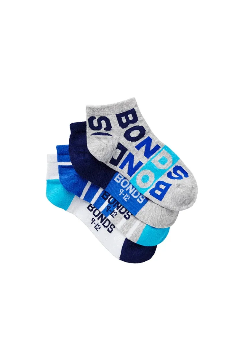 Bonds Boys Fashion Trainer 4 Pack Socks - Boys Blue White