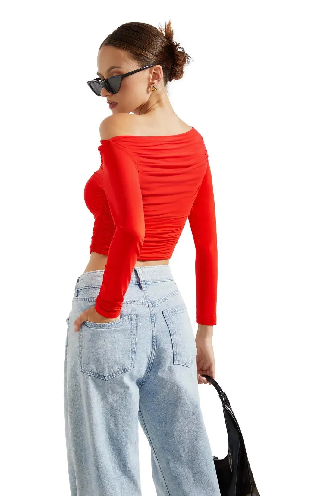 Buttery Soft Ruched Off Shoulder Shirt - Long Sleeve