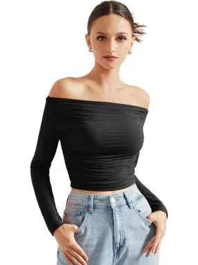 Buttery Soft Ruched Off Shoulder Shirt - Long Sleeve