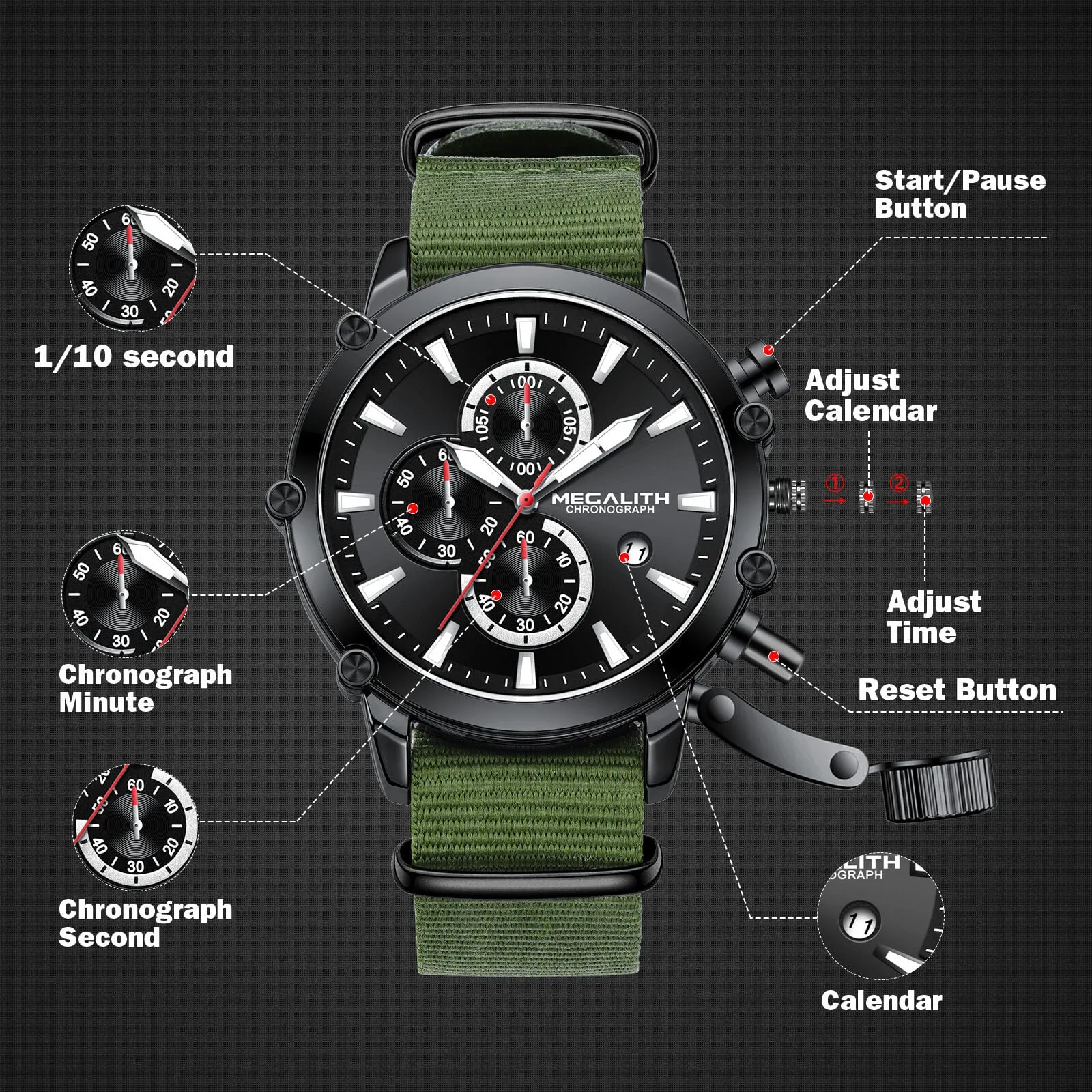 Chronograph Watch | Nylon Band | 8262M