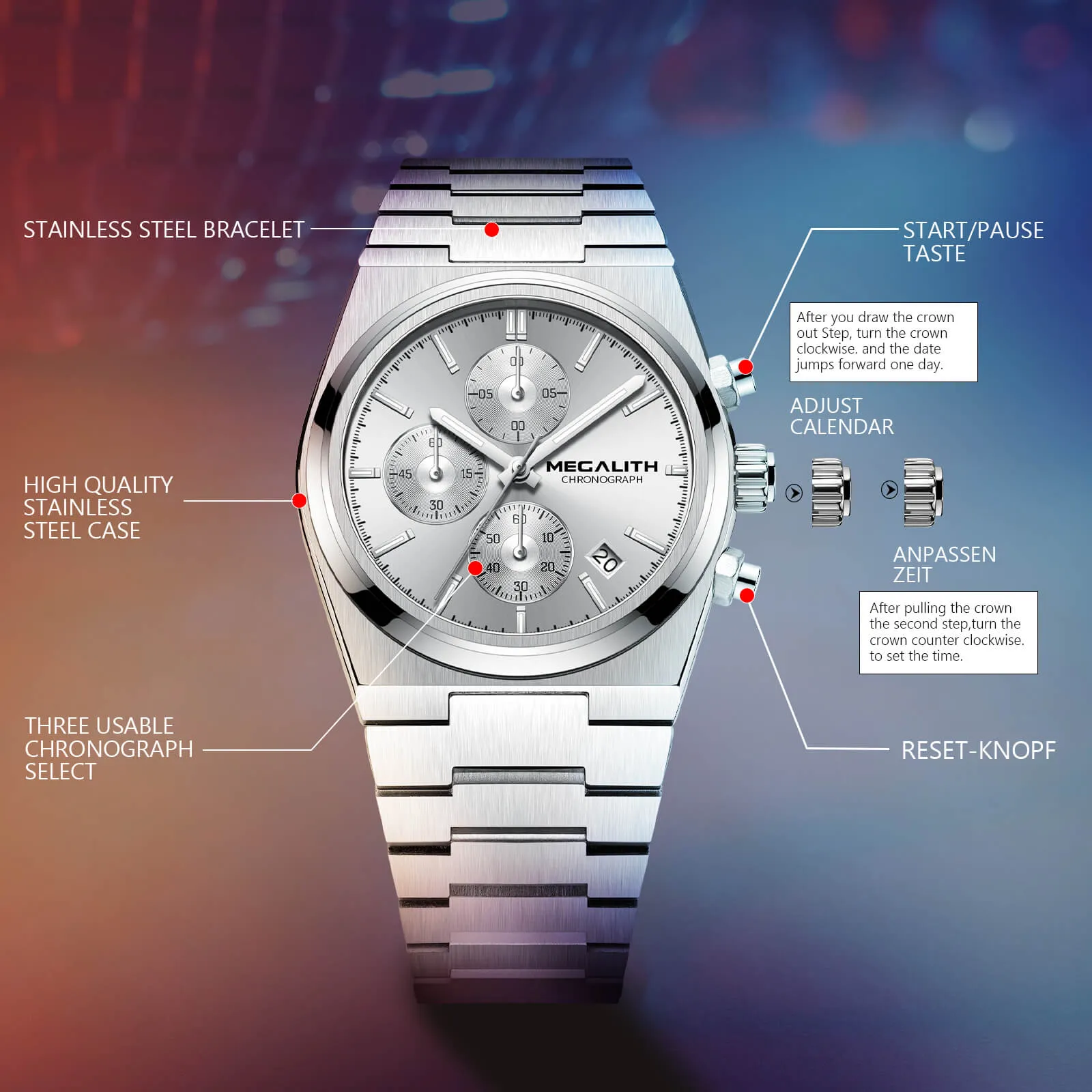 Chronograph Watch | Stainless Steel Band | 8388M