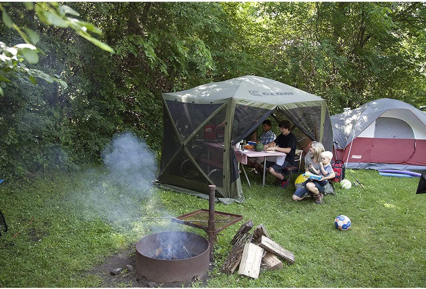 CLAM Quick-Set Escape Sport 11.5 X 11.5 Foot Portable Pop up Outdoor Tailgating Screen Tent 6 Sided Canopy Shelter W/Stakes & Carry Bag, Blue