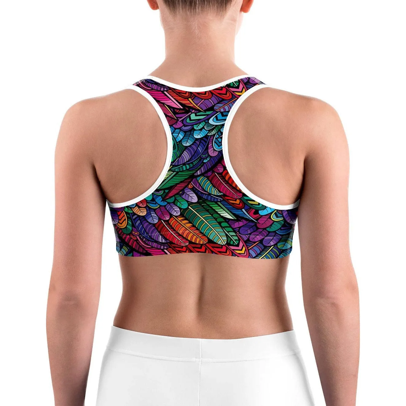 Colorful Feathers Sports Bra