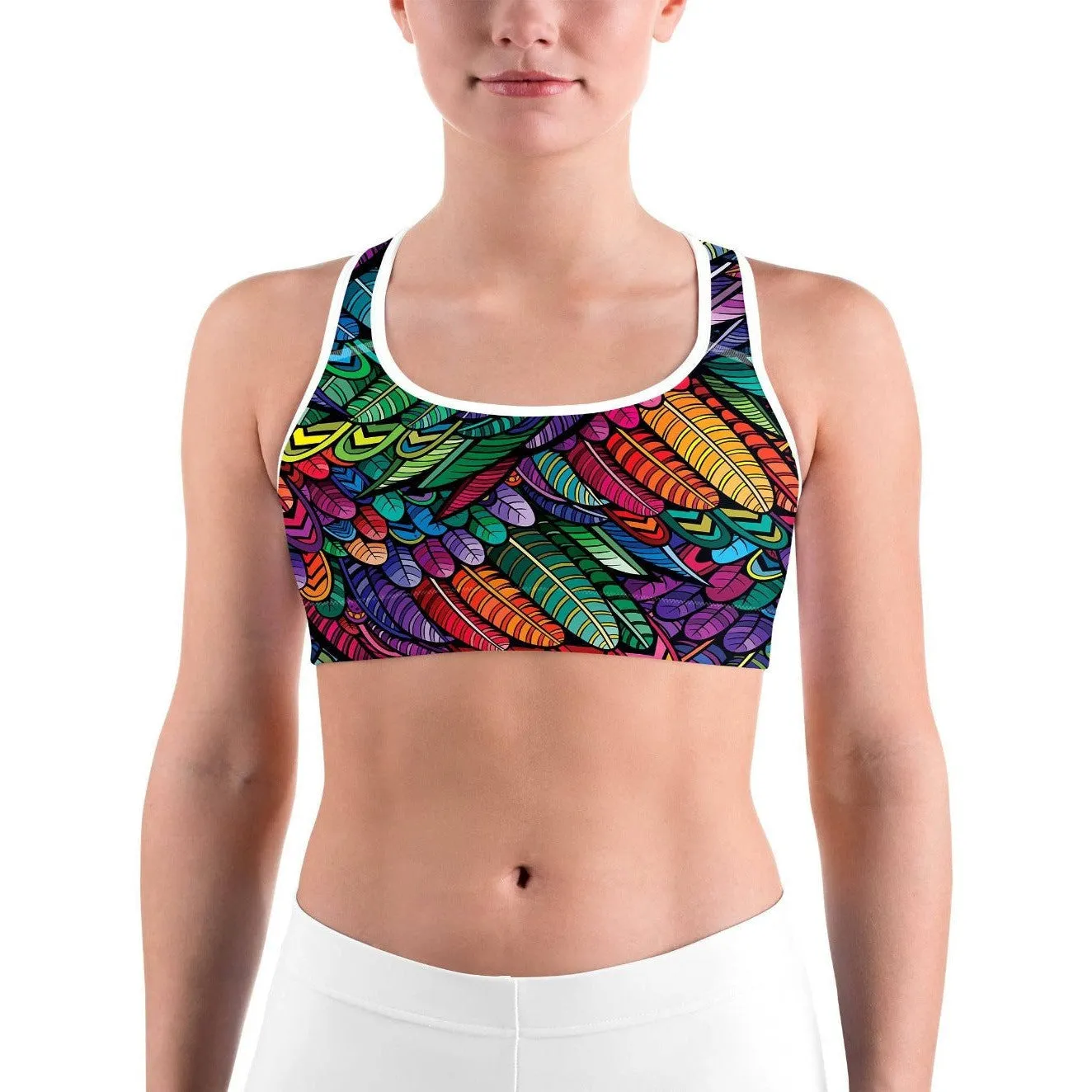 Colorful Feathers Sports Bra