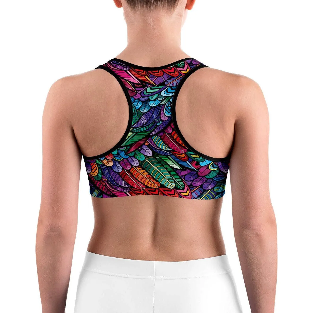 Colorful Feathers Sports Bra