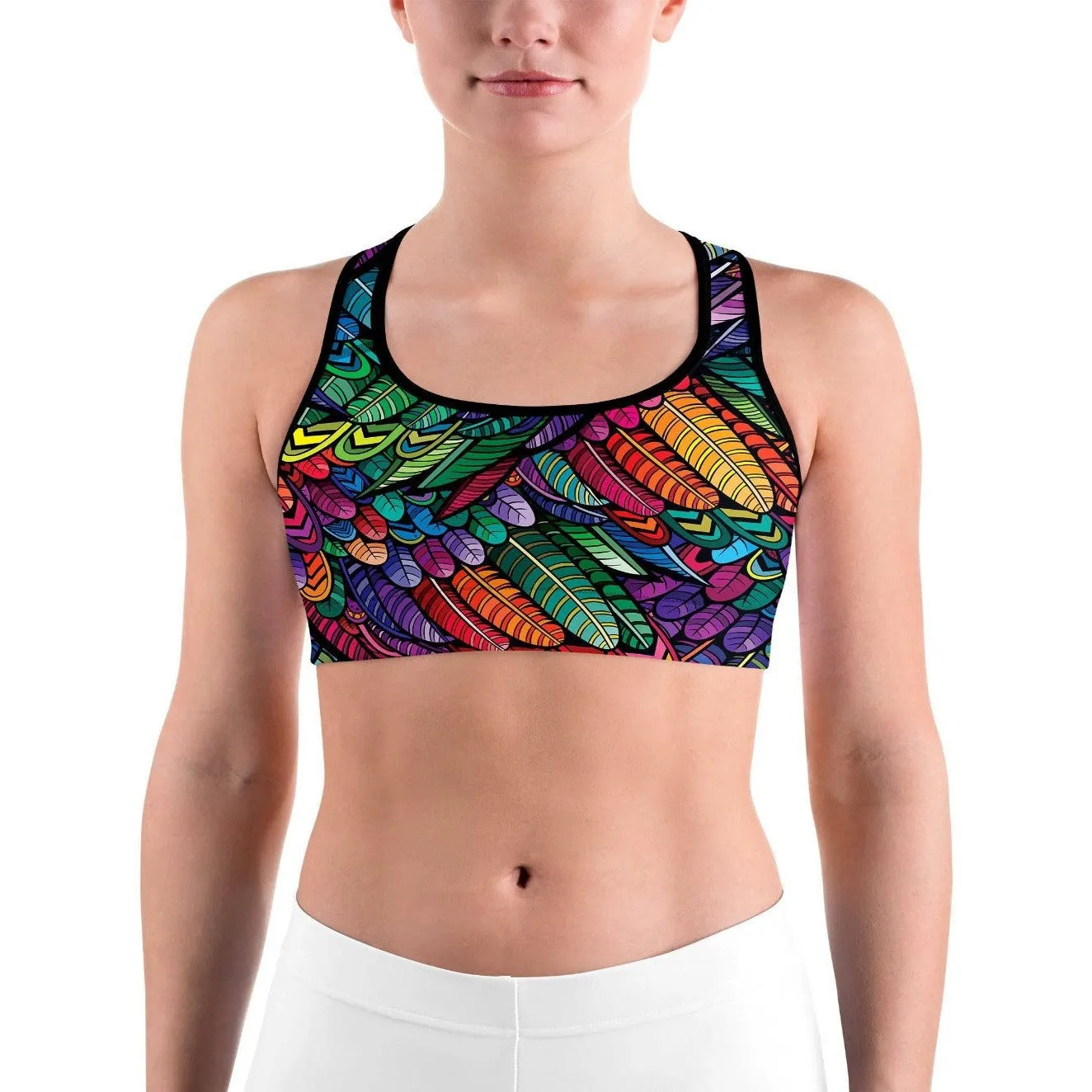 Colorful Feathers Sports Bra