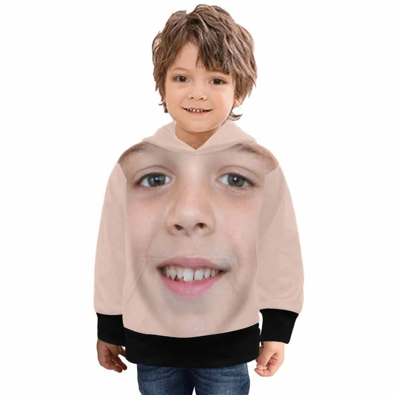 Custom Big Face Kid's Long Sleeve Hoodie for 2-15Y Personalized Hooded Pullover Loose Hoodie