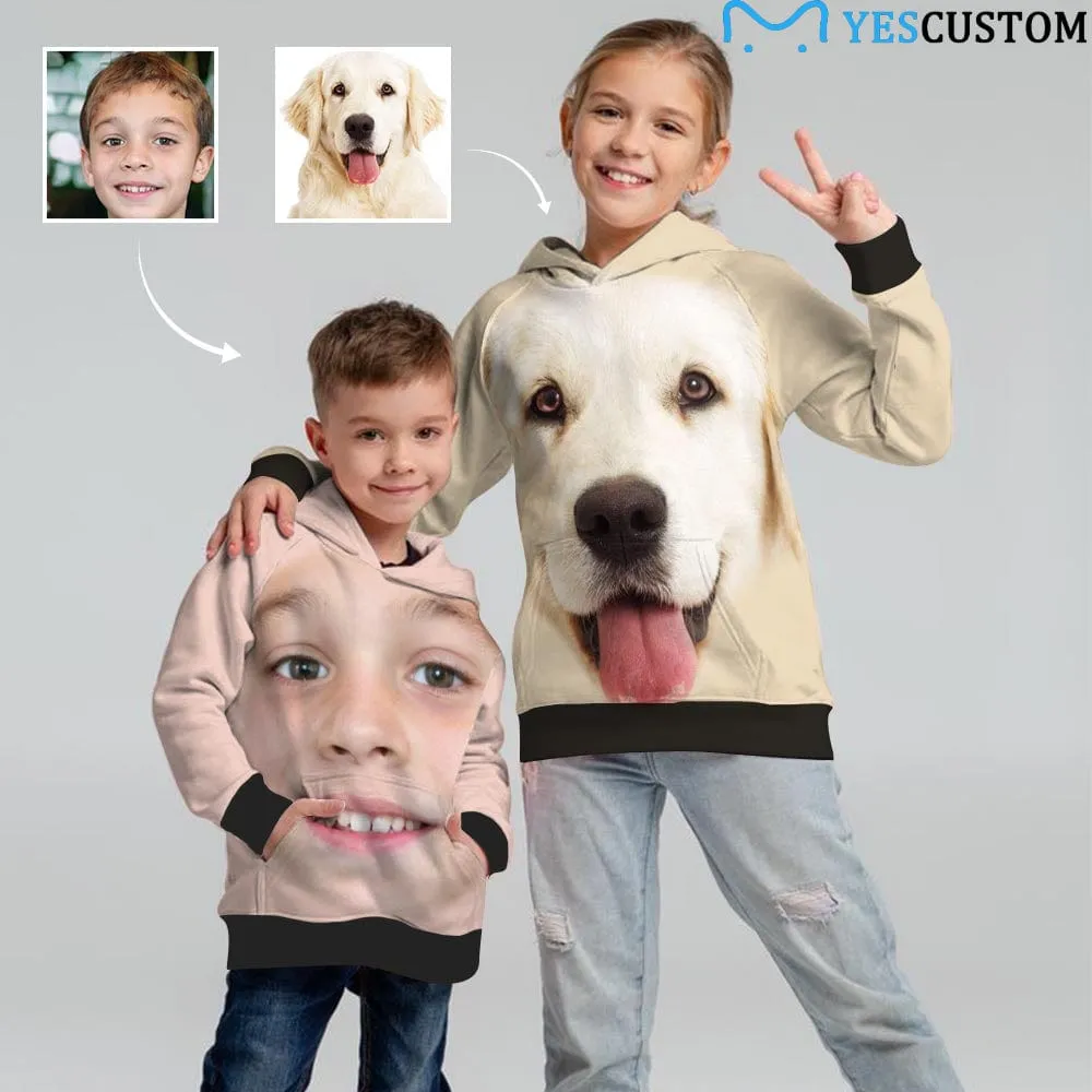 Custom Big Face Kid's Long Sleeve Hoodie for 2-15Y Personalized Hooded Pullover Loose Hoodie