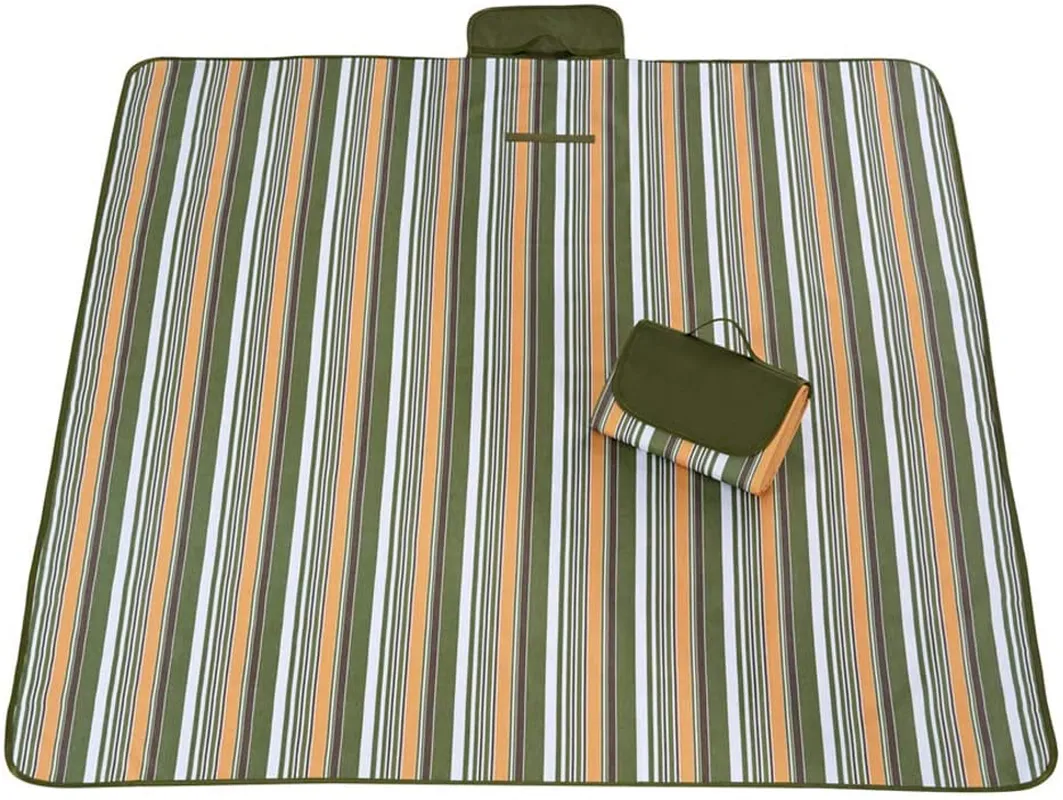 DEETIK Large Picnic Blanket for Indoor and Outdoor,79" X 77" Sandproof Waterproof Windproof Material, Mat for Beach, Travel, Camping, Hiking, Machine Washable, Foldable, - Green Stripes Themed