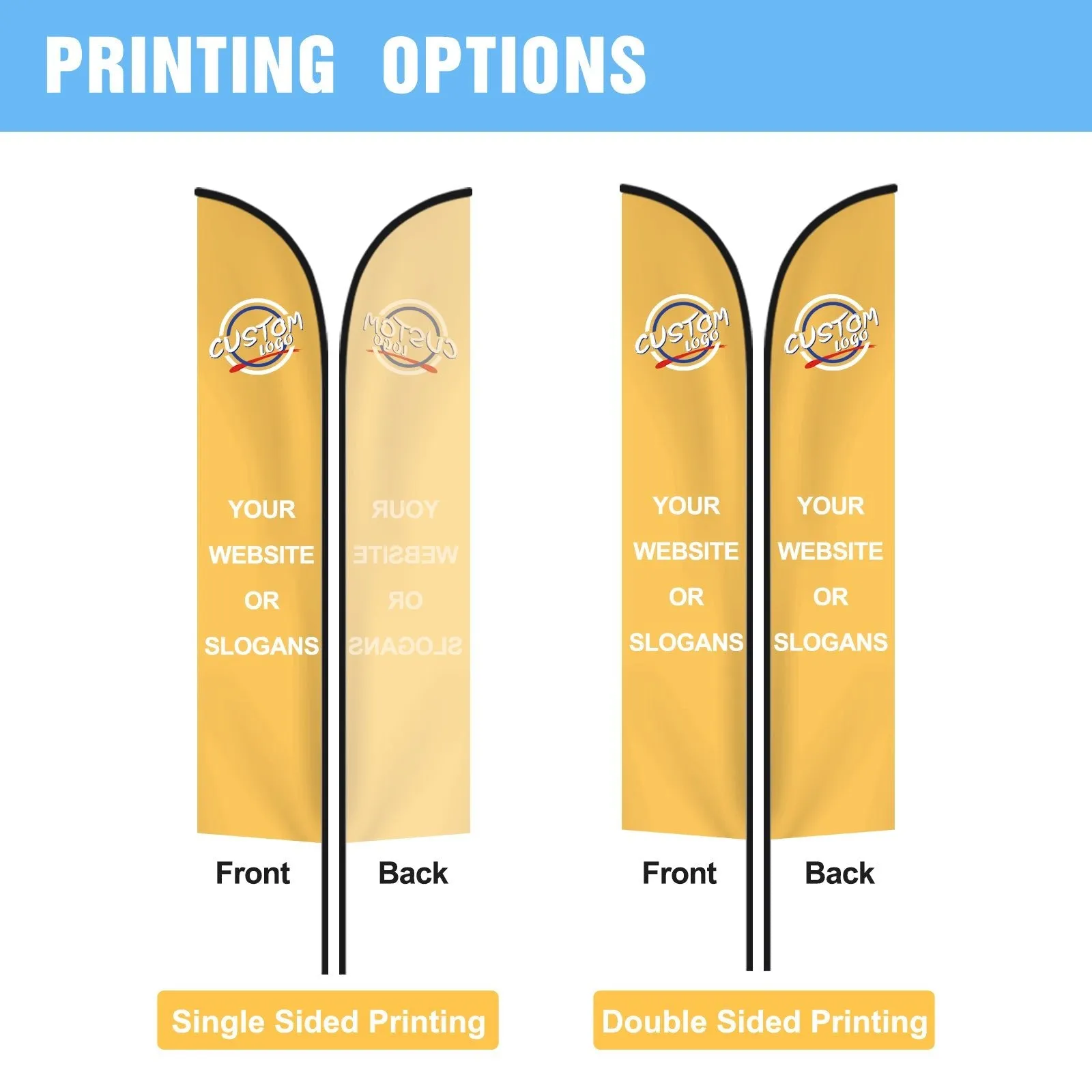 EAGLE PEAK Custom Printed Feather Flags with Your Logo and Design, Personalized Advertising Flags for Marketing, with Ground Spike & Carry Bag, 9.2x1.6 ft