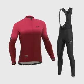 Fdx Men's & Boy's Set Duo Thermal Roubaix Long Sleeve Cycling Jersey & Bib Tights - Pink / Maroon