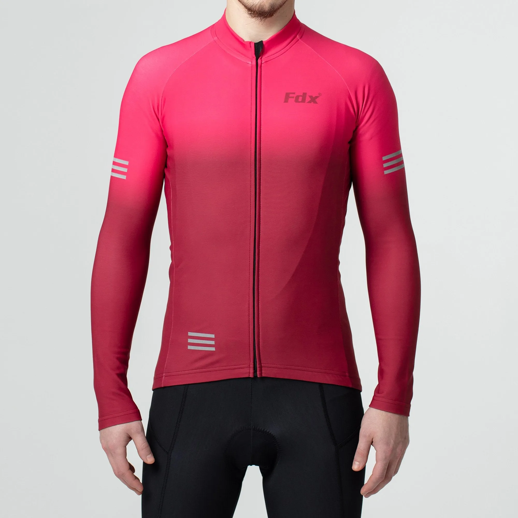 Fdx Men's & Boy's Set Duo Thermal Roubaix Long Sleeve Cycling Jersey & Bib Tights - Pink / Maroon