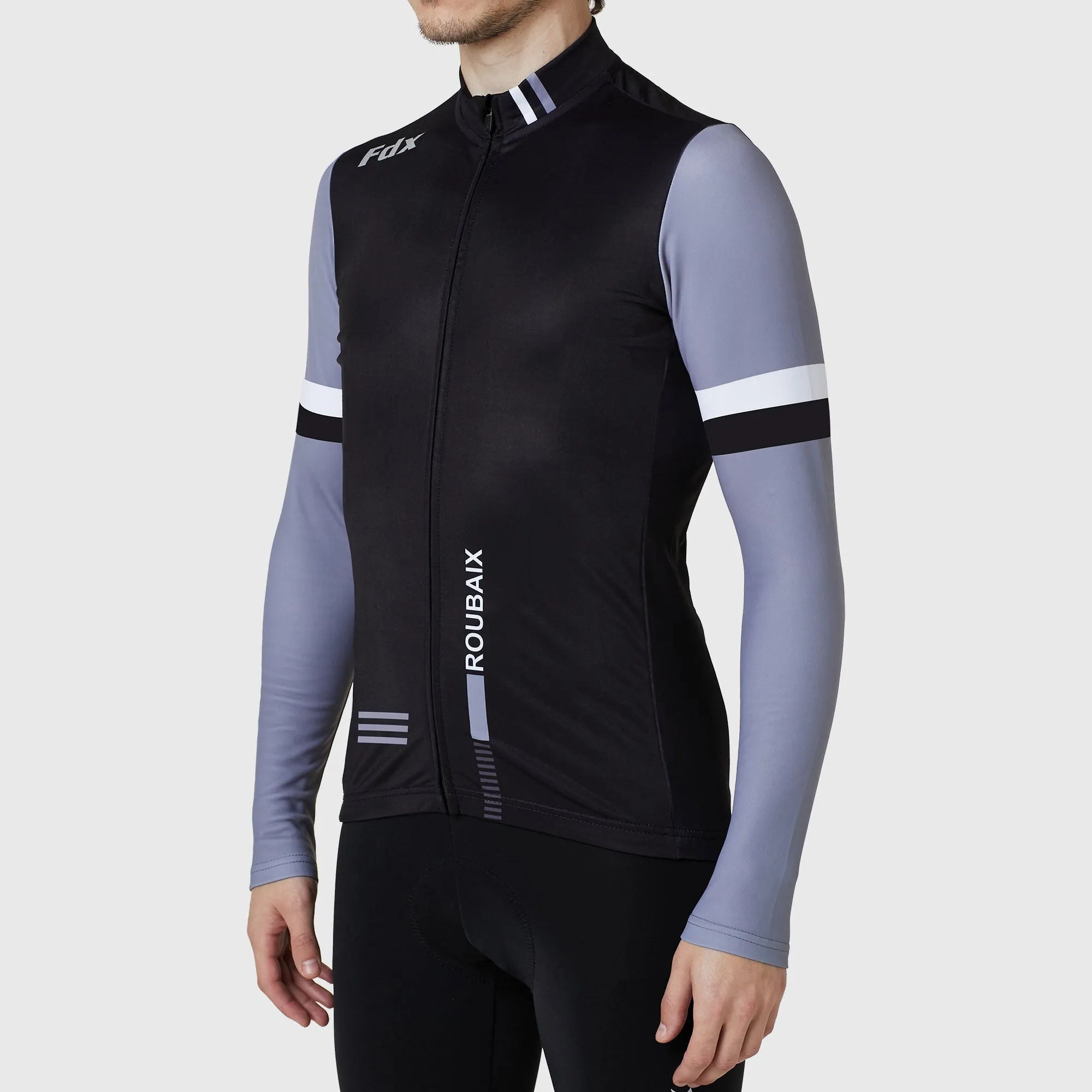 Fdx Men's & Boy's Set Limited Edition Thermal Roubaix Long Sleeve Cycling Jersey & Bib Tights - Black