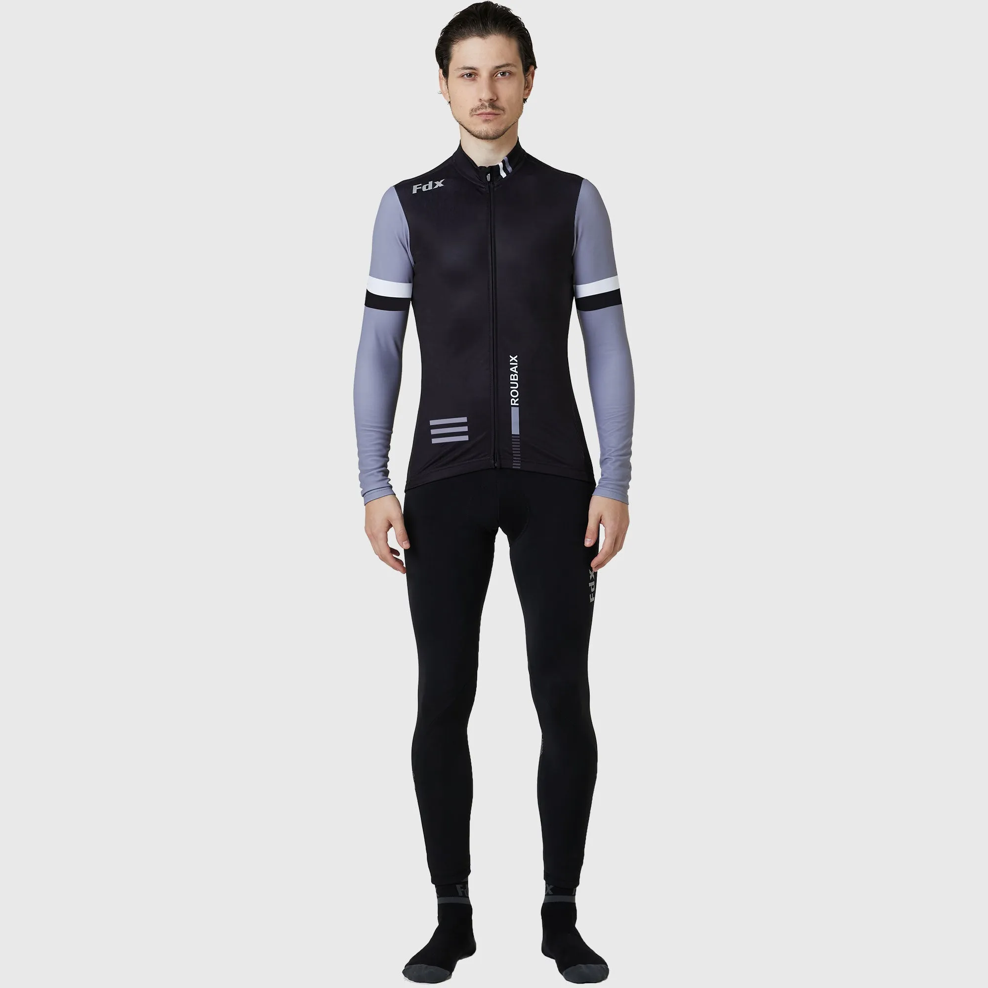 Fdx Men's & Boy's Set Limited Edition Thermal Roubaix Long Sleeve Cycling Jersey & Bib Tights - Black