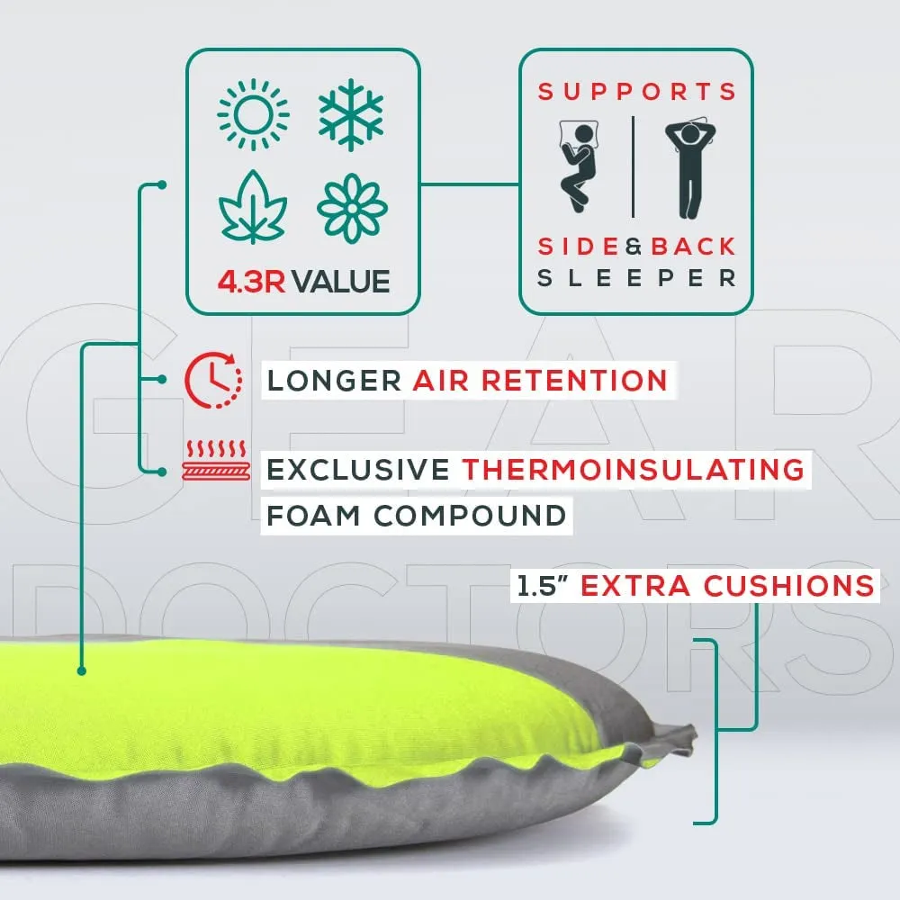 Gear Doctors Camping Pads Self Inflating Ultralight Apollo Air 4.3-5.2 R Insulated Camping Mats 1.5 - 3.3 in Must Haves Inflatable Foam Air Sleep Mat Self Inflating Air Mattress for Camping Cot