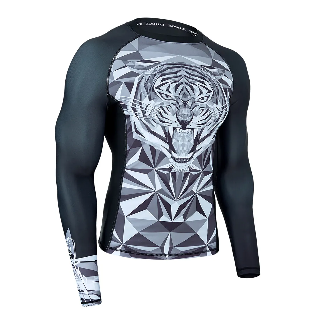 Graphic UPF50  Long Sleeve Rash Guards for Men - Tiger Style