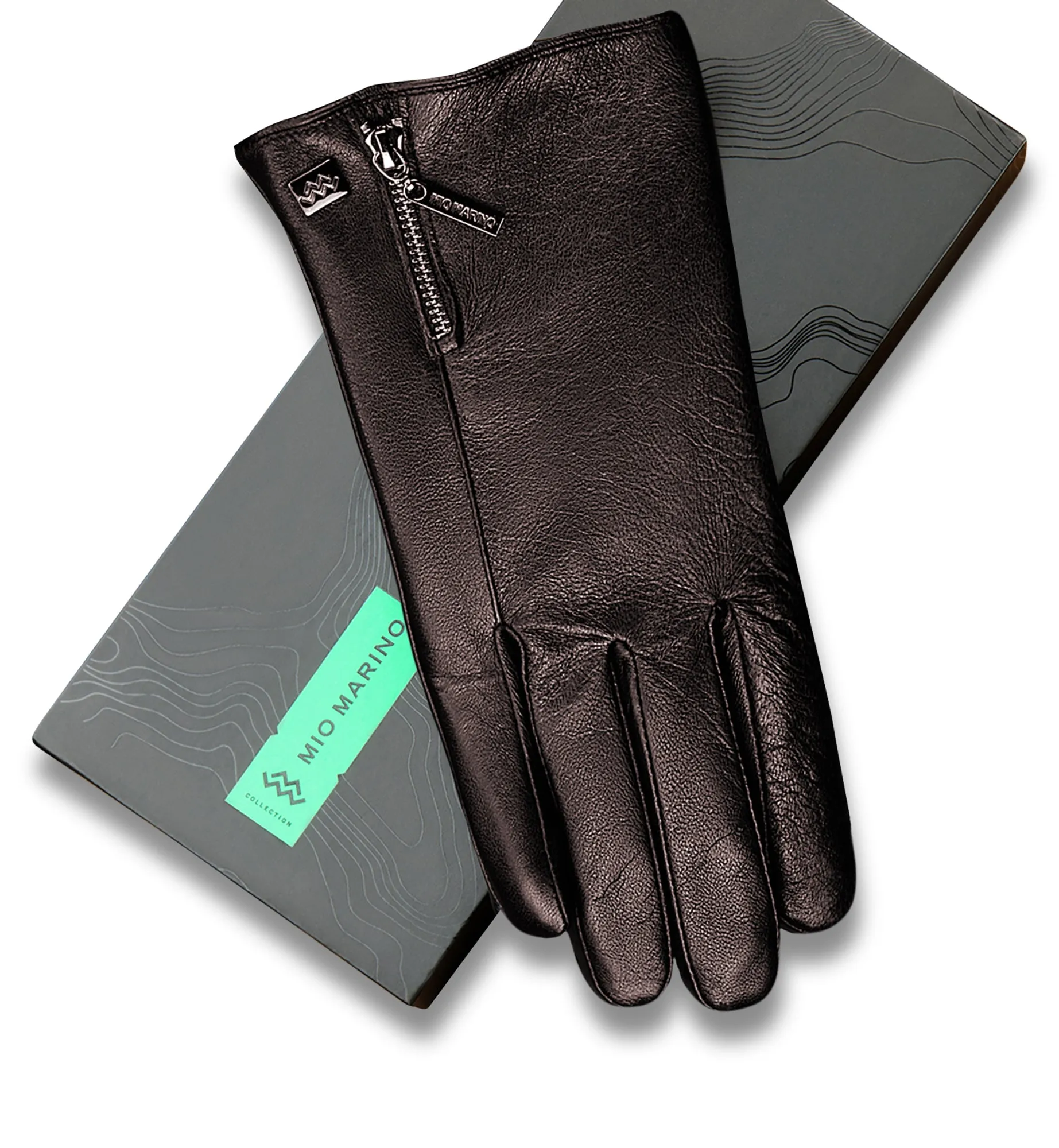 Half Zipper Real Leather Gloves