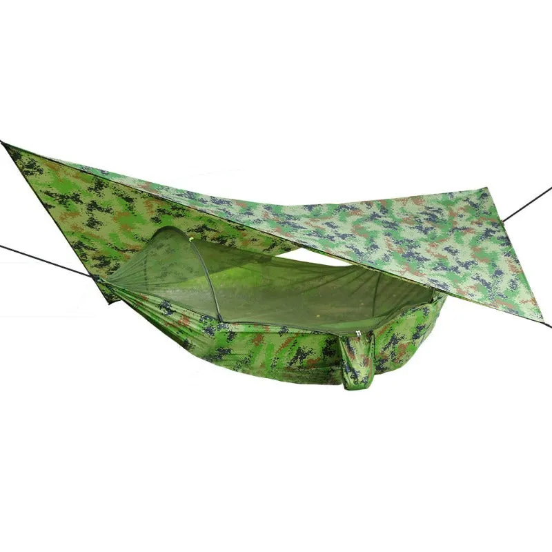 Hammock with Net and Rain Fly - Portable Double Hammock with Bug Net and Tent Tarp Heavy Duty Tree Strap