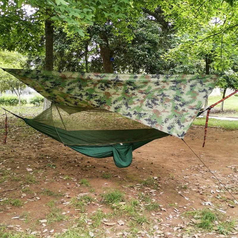 Hammock with Net and Rain Fly - Portable Double Hammock with Bug Net and Tent Tarp Heavy Duty Tree Strap