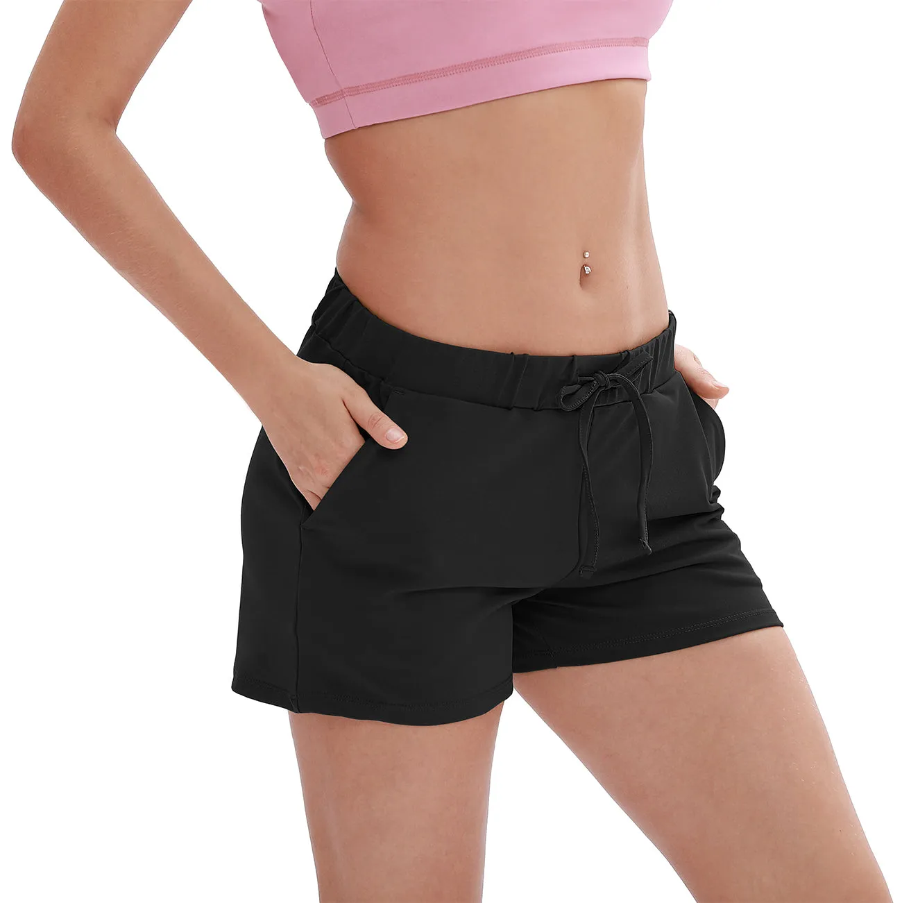 icyzone Running Workout Shorts for Women - Gym Yoga Exercise Athletic Shorts with Pockets