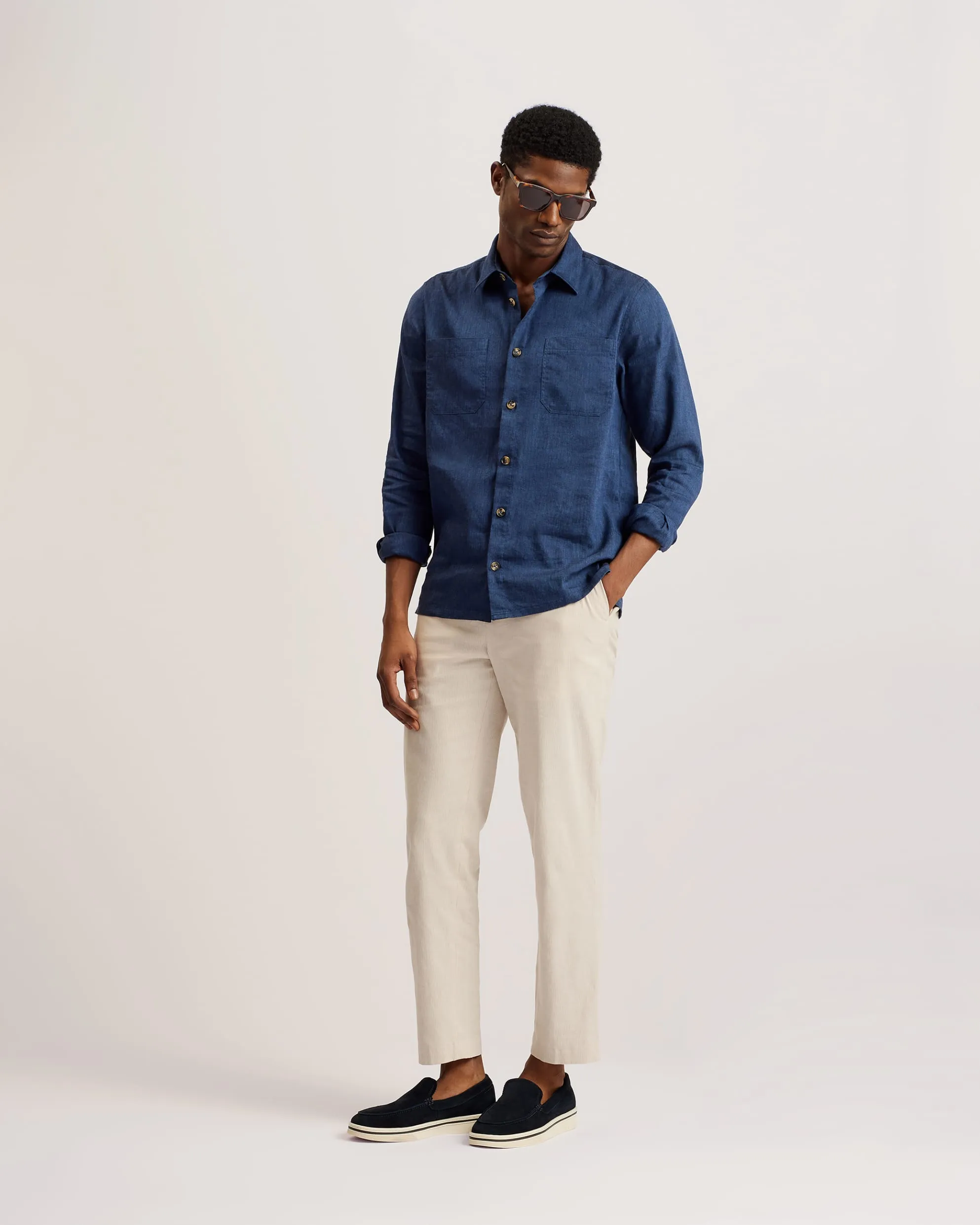 Iio Relaxed Fit Linen Blend Shirt Dk-Blue