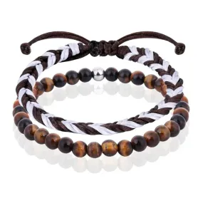 JSJOY Brown Tiger Eye Beaded Bracelets for Men Boys Bracelet