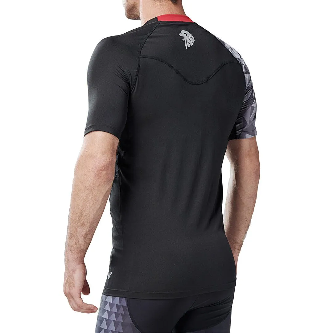 Land-to-Water UPF50  Short Sleeve Black Rash Guard - Lion Style