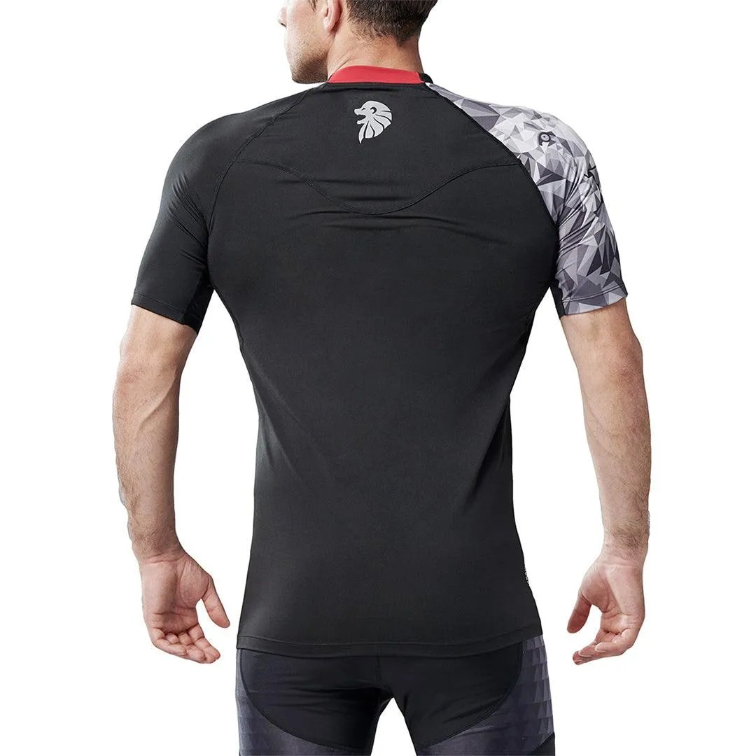 Land-to-Water UPF50  Short Sleeve Black Rash Guard - Lion Style